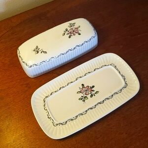 Plum Blossom Ironstone Covered Butter Dish